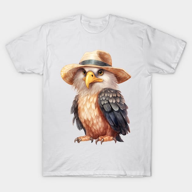 Bald Eagle in Straw Hat T-Shirt by Chromatic Fusion Studio